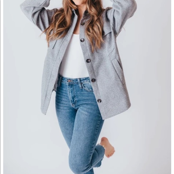 Staccato Tops - Gray Button Down Shirt Jacket